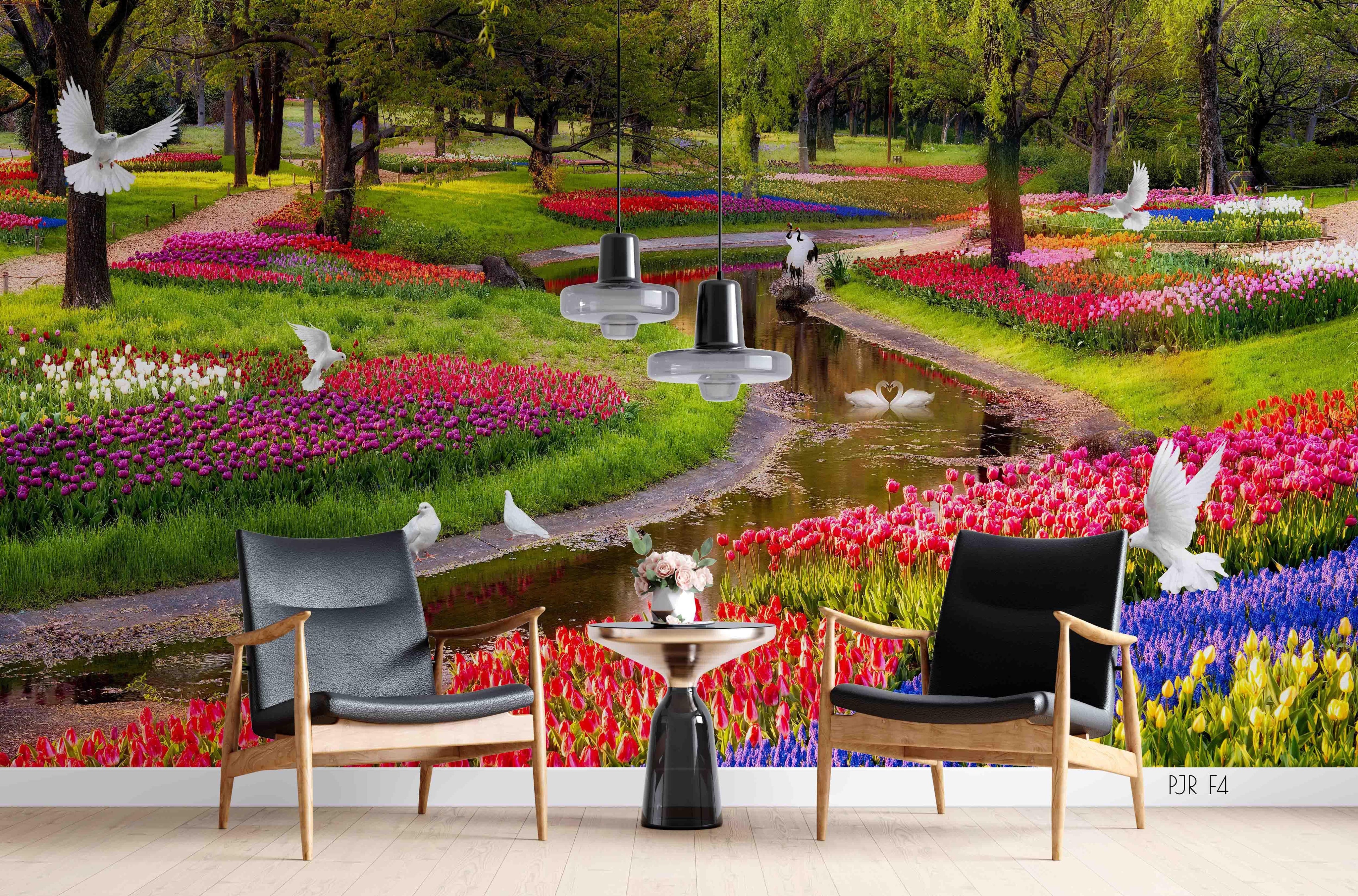 3D Nature Landscape Leaves Floral Bird Wall Mural Wallpaper WJ 5198- Jess Art Decoration