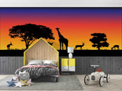 3D Sunset Sky Tree Wild Animal Wall Mural Wallpaper LQH 253- Jess Art Decoration