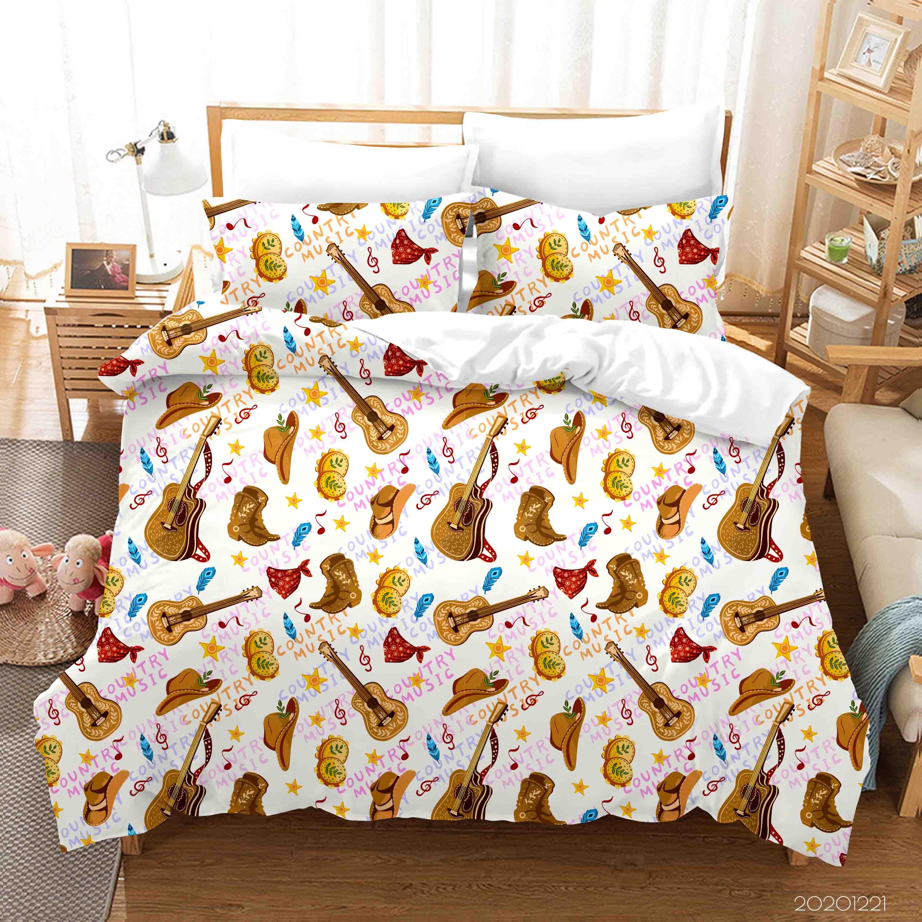 3D Hand Drawn Cowboy Hat Guitar Quilt Cover Set Bedding Set Duvet Cover Pillowcases 203 LQH- Jess Art Decoration