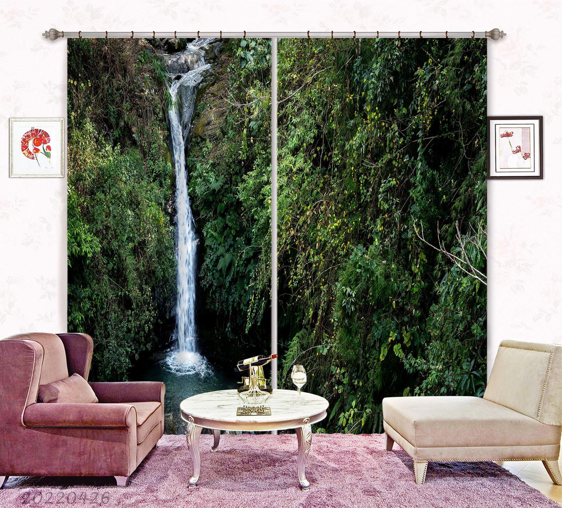 3D Landscape Mountain Jungle Waterfall River Tree Curtains and Drapes GD 4865- Jess Art Decoration