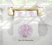 3D White Purple Elephant Hot Air Balloon Quilt Cover Set Bedding Set Duvet Cover Pillowcases SF03- Jess Art Decoration