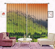 3D Landscape Mountain Green Tree Grass Orange Sky Curtains and Drapes GD 4749- Jess Art Decoration