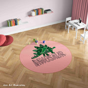 3D Cartoon Animal Dinosaur Pink Kids Non-Slip Round Rug Mat 58- Jess Art Decoration