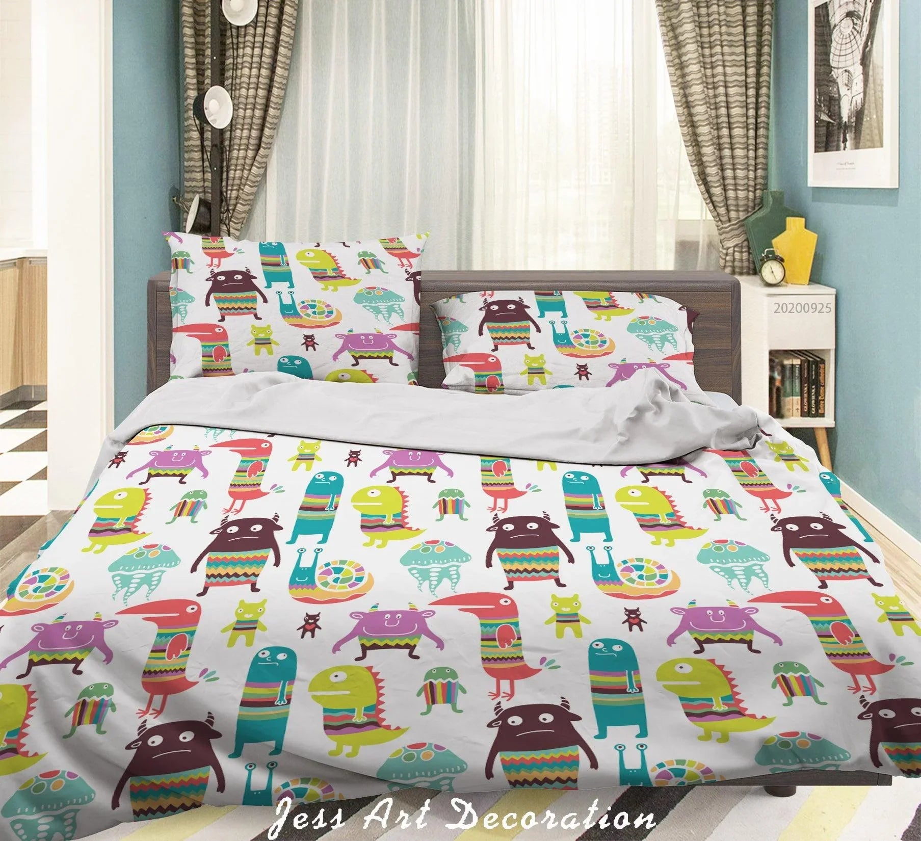 3D Cartoon Animal Monster Pattern Quilt Cover Set Bedding Set Duvet Cover Pillowcases WJ 6449- Jess Art Decoration