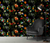 3D Vintage Pastoral Plants Flowers Black Background Wall Mural Wallpaper GD 3623- Jess Art Decoration