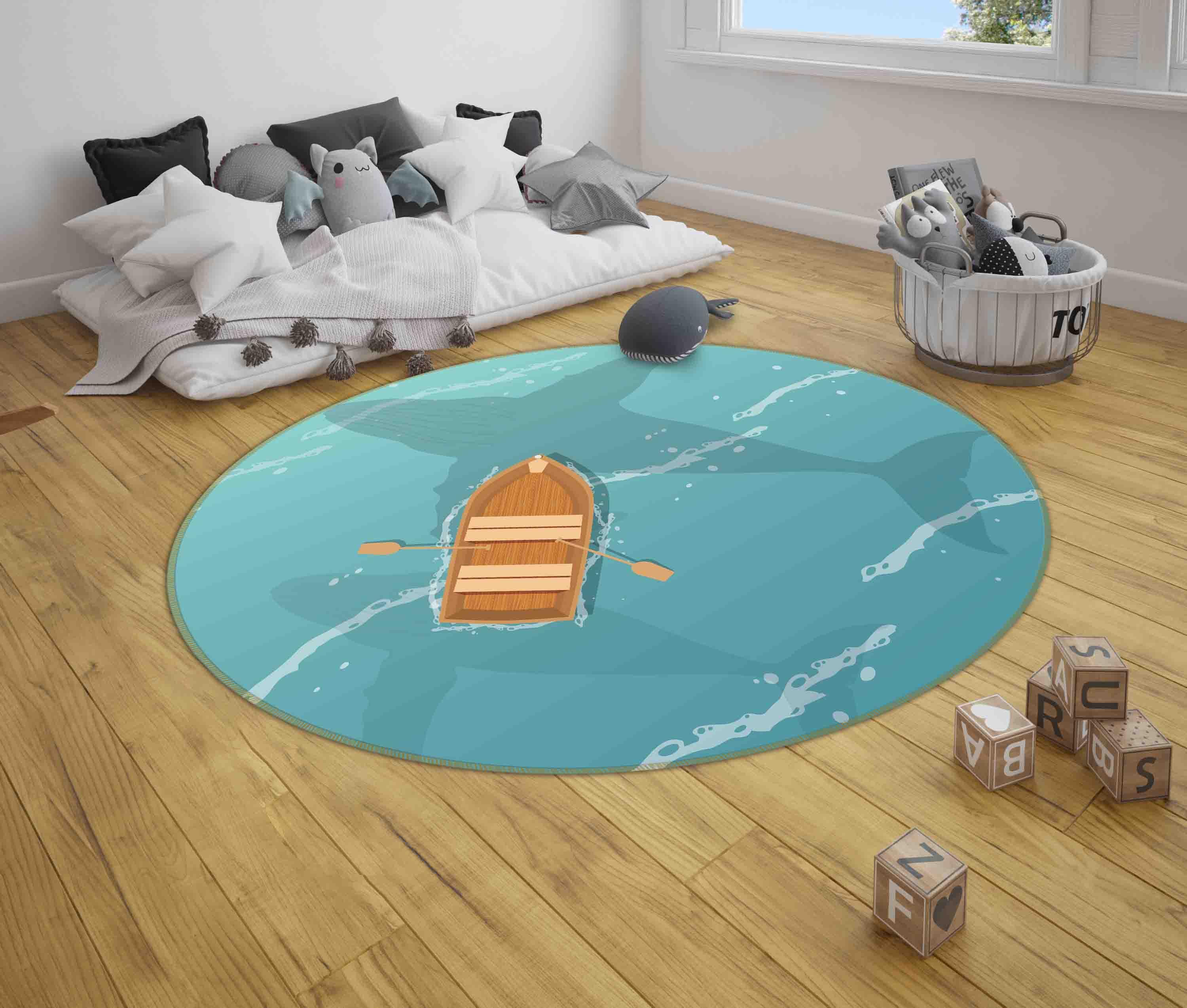 3D Cartoon Sea Boat Whale Kids Non-Slip Round Rug Mat 97 – Jessartdecoration