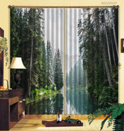 3D Green Woods River Mountain Scenery Curtains and Drapes GD 1441- Jess Art Decoration