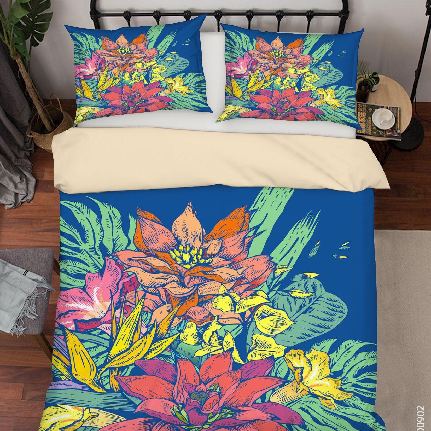3D Watercolour Flowers Leaves Pattern Quilt Cover Set Bedding Set Duvet Cover Pillowcases WJ 1498- Jess Art Decoration