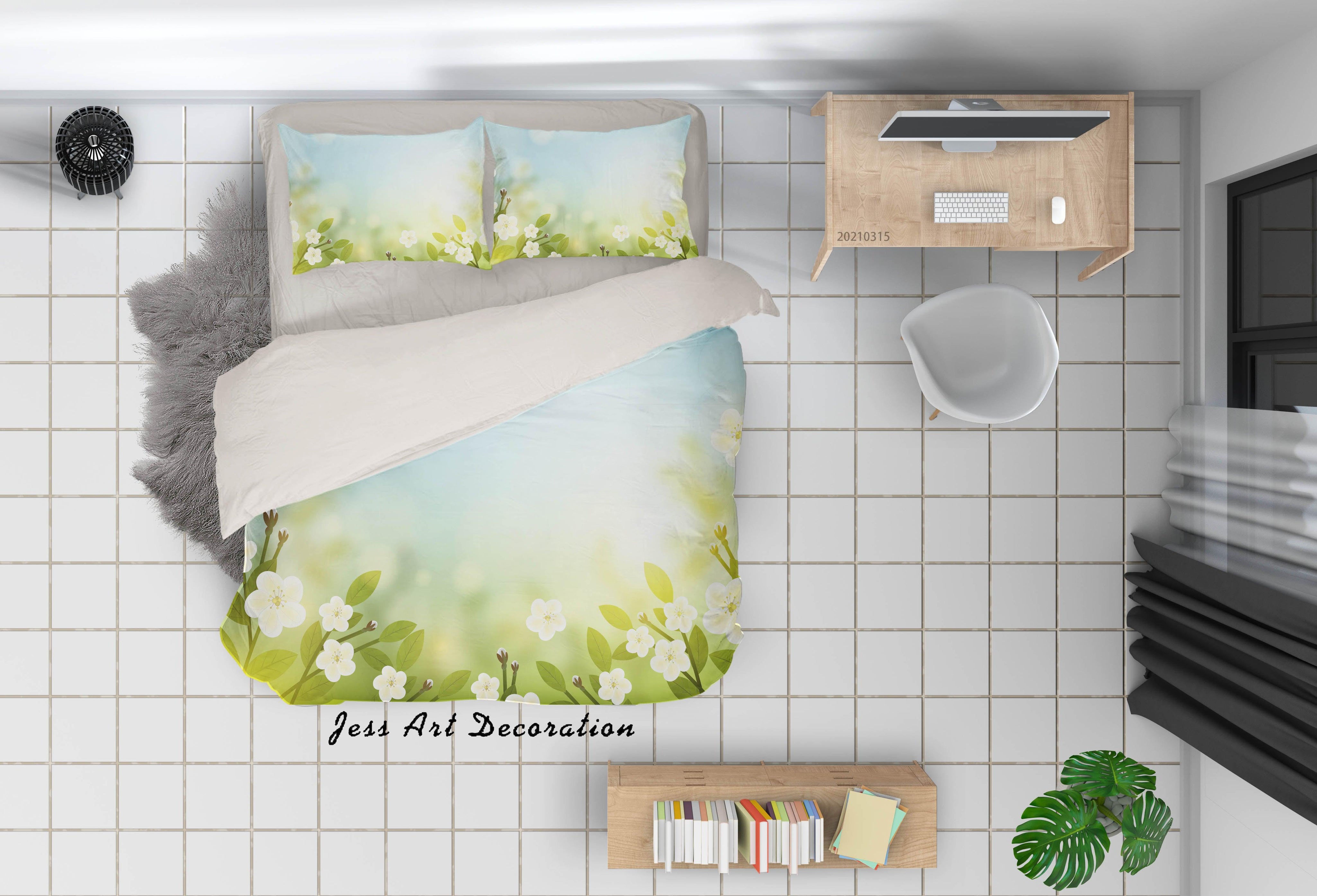 3D Watercolor White Floral Quilt Cover Set Bedding Set Duvet Cover Pillowcases 89- Jess Art Decoration