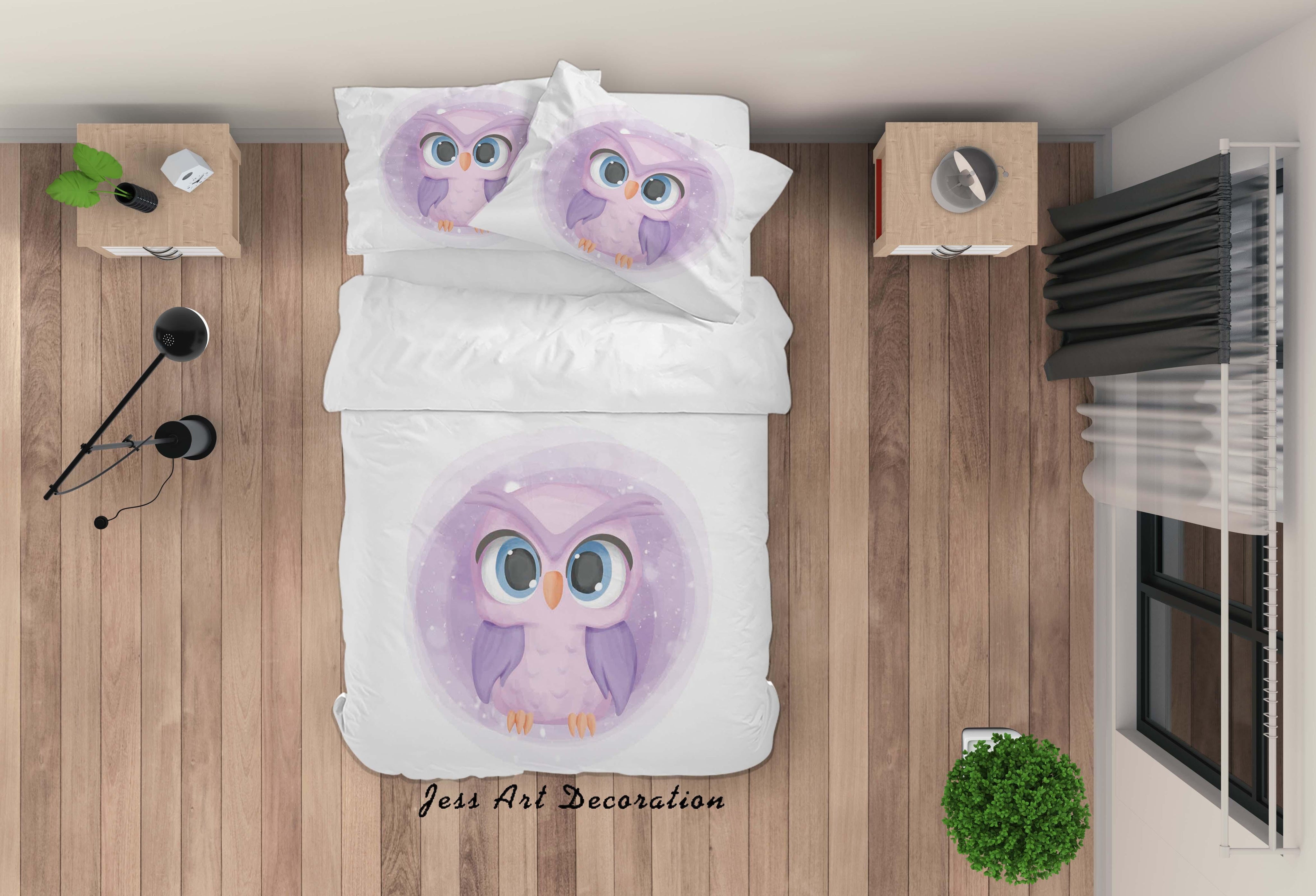 3D White Purple Cartoon Owl Quilt Cover Set Bedding Set Duvet Cover Pillowcases SF81- Jess Art Decoration