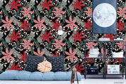 3D Hand Drawn Red Pink Floral Green Leaves Plant Pattern Wall Mural Wallpaper LXL- Jess Art Decoration