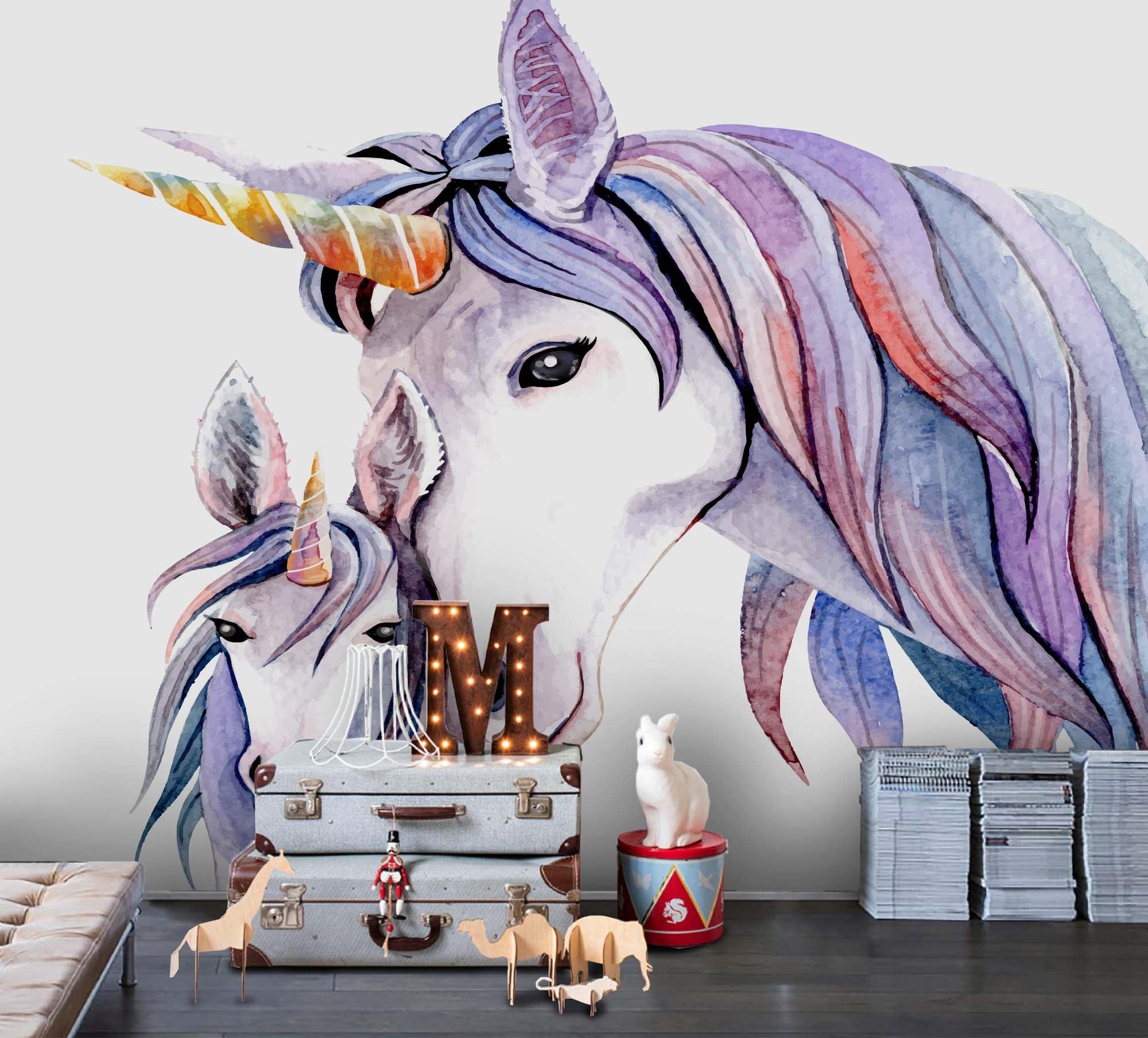 3D Hand Drawn Unicorn Mother Child Wall Mural Wallpaper 29 LQH- Jess Art Decoration