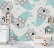3D Cartoon Koala Mermaid Wall Mural Wallpaper A171 LQH- Jess Art Decoration