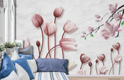 3D Hand Drawn Pink Magnolia Flower Wall Mural Wallpaper LQH 355- Jess Art Decoration
