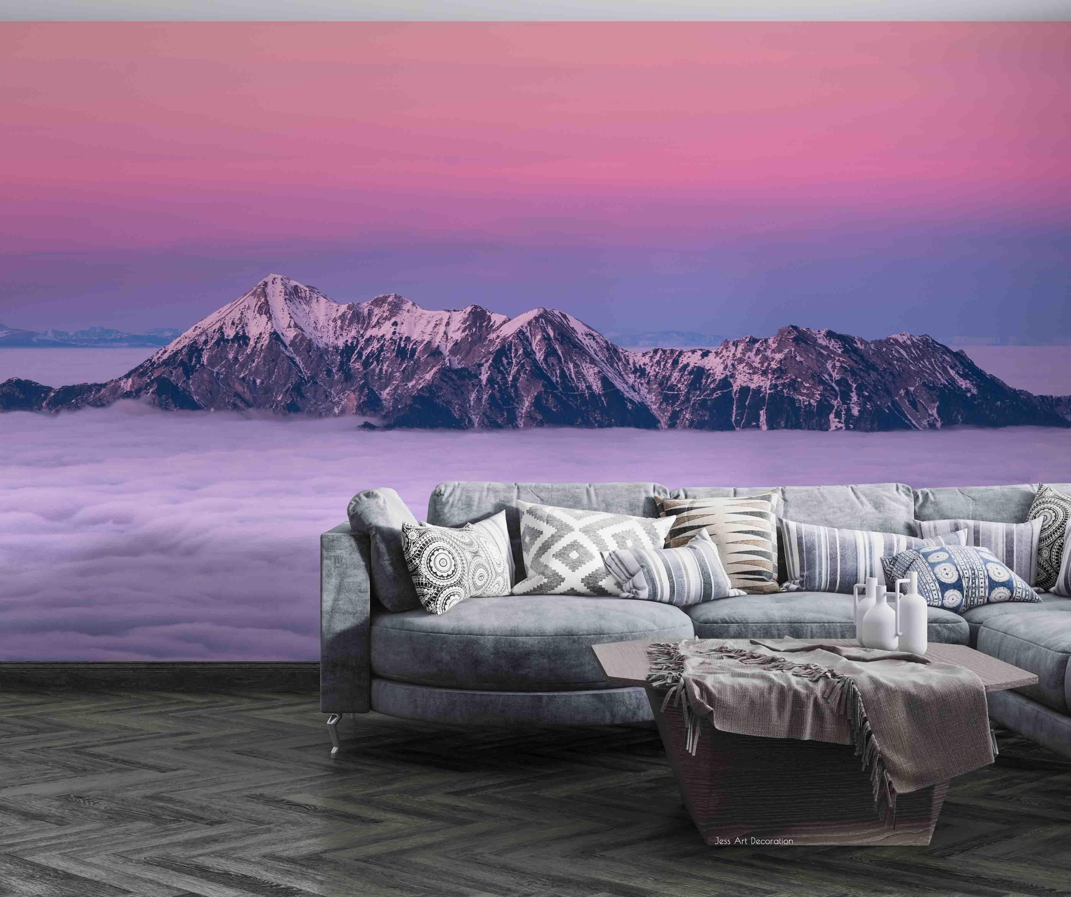 3D Clouds Mountain Top Pink Sky Wall Mural Wallpaper GD 2178- Jess Art Decoration