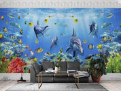 3D Underwater World Fish Coral Shark Wall Mural Wallpaper SWW5082- Jess Art Decoration