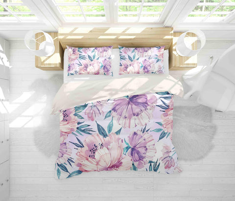 3D Purple Pink Floral Quilt Cover Set Bedding Set Pillowcases 102- Jess Art Decoration