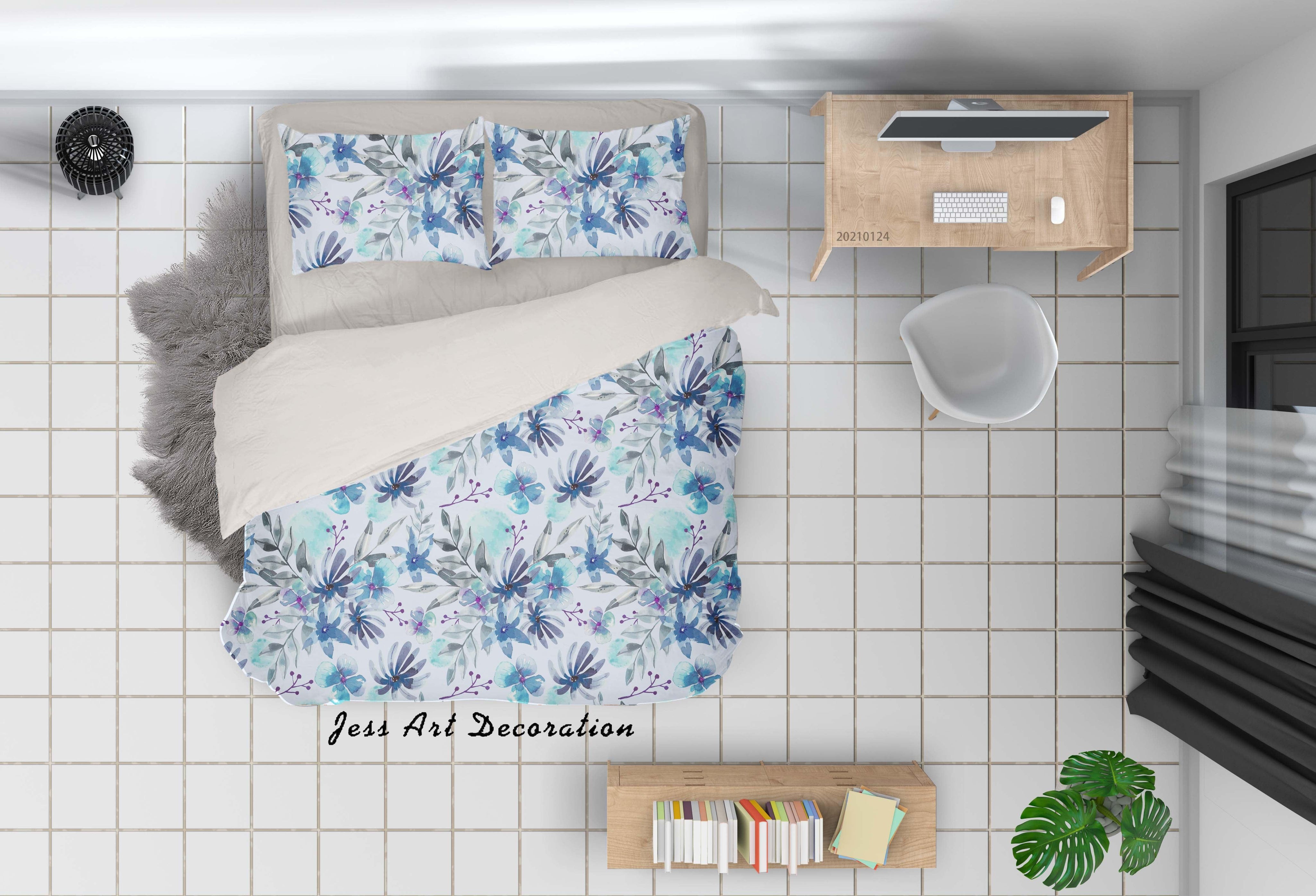 3D Watercolor Blue Floral Quilt Cover Set Bedding Set Duvet Cover Pillowcases 22- Jess Art Decoration
