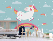 3D Cartoon Unicorn Green Sky Rainbow Wall Mural Wallpaper A037 LQH- Jess Art Decoration