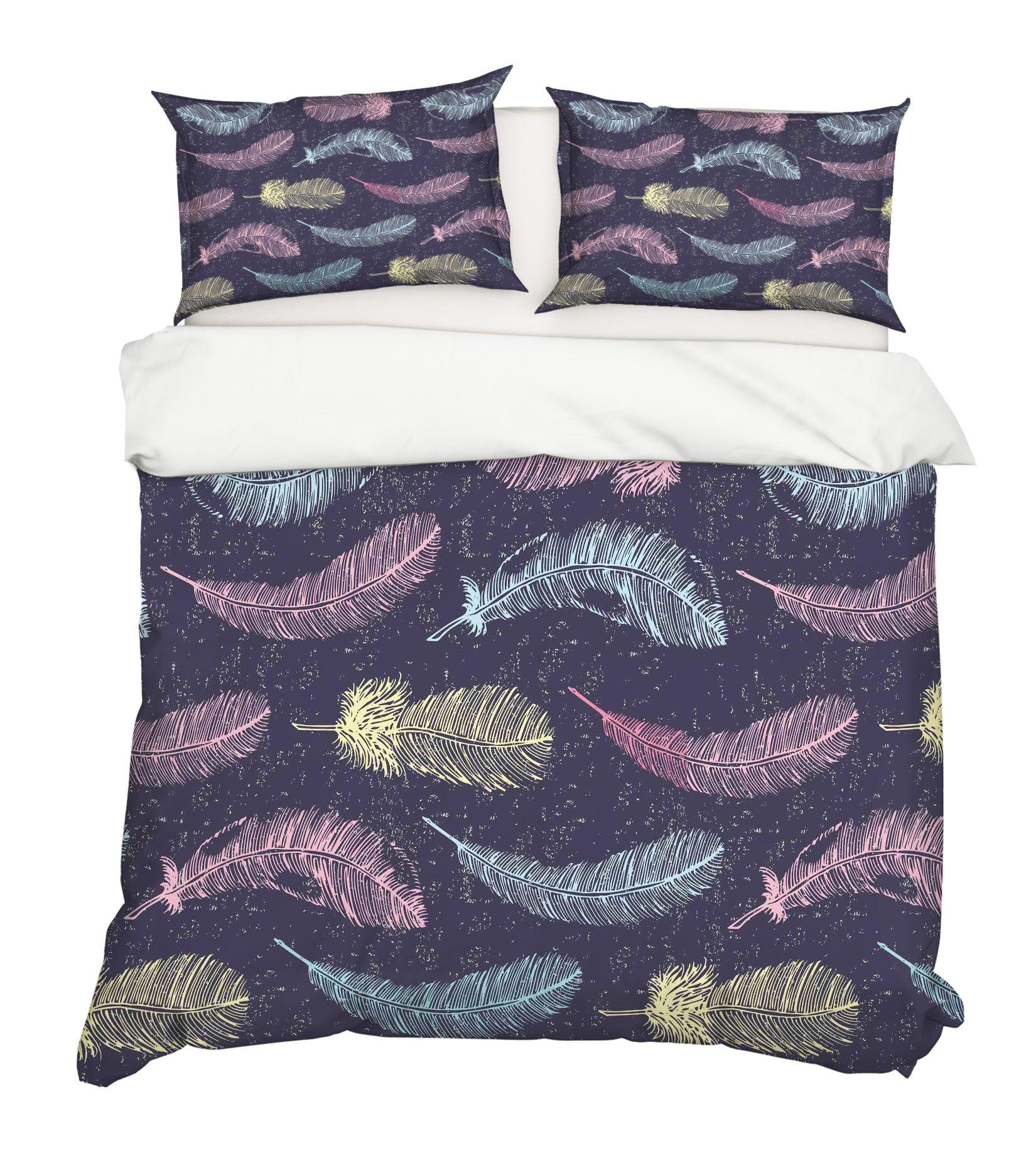 3D Colorful Feathers Dark Quilt Cover Set Bedding Set Pillowcases 34- Jess Art Decoration