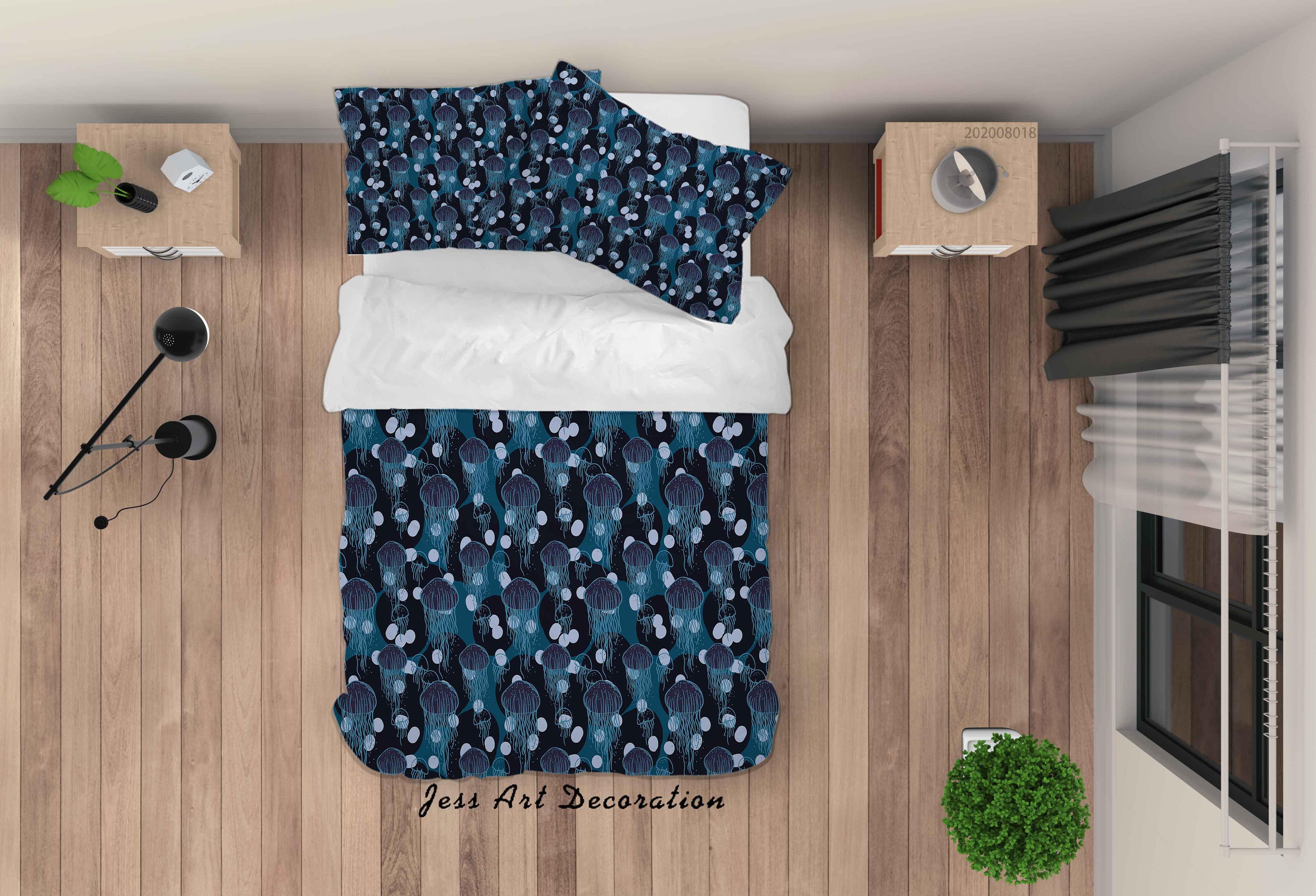3D Vintage Jellyfish Dark Quilt Cover Set Bedding Set Duvet Cover Pillowcases LXL- Jess Art Decoration
