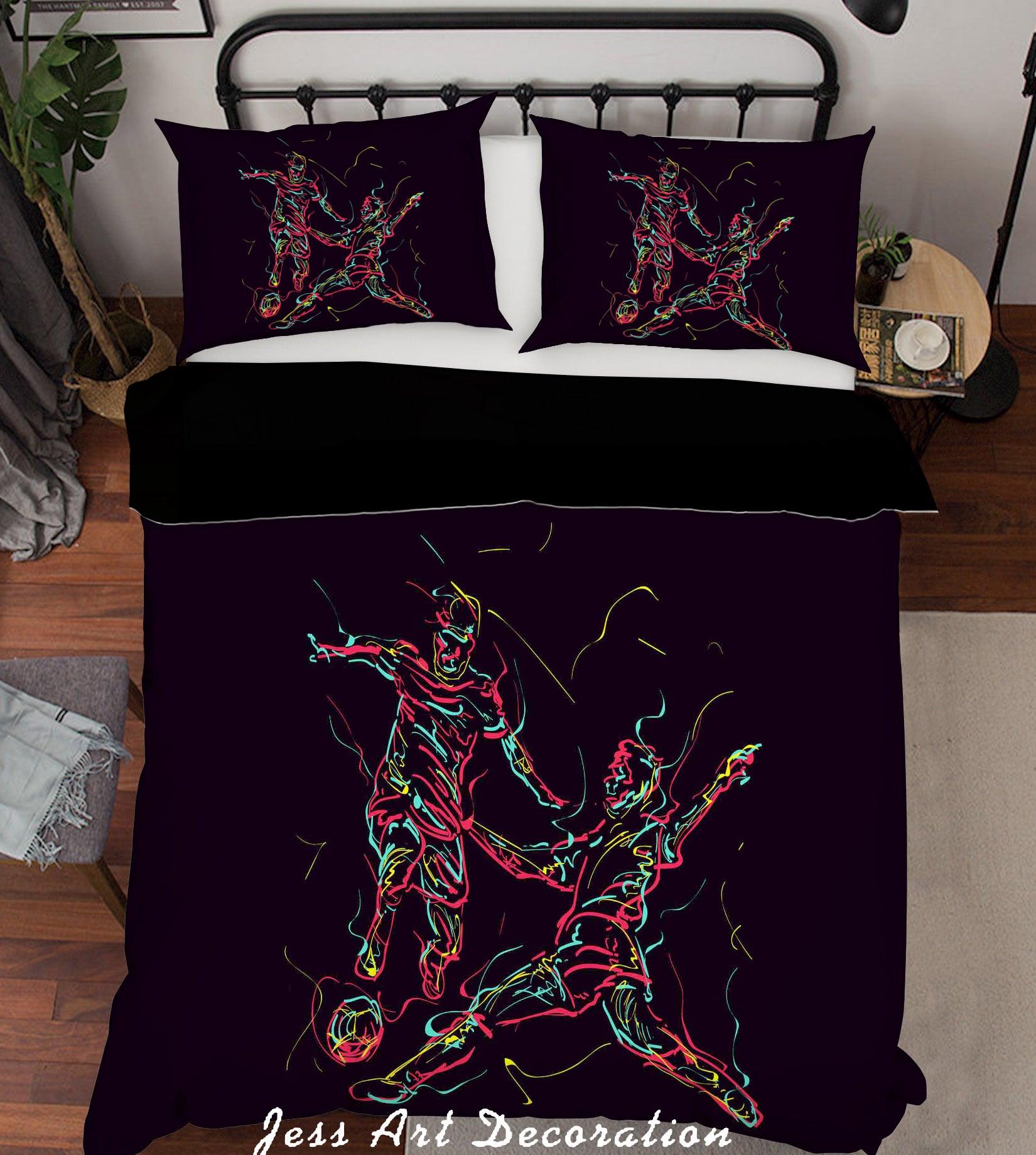 3D Black Soccer Player Quilt Cover Set Bedding Set Pillowcases 30- Jess Art Decoration