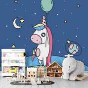 3D Cartoon Space Little Unicorn Blue Wall Mural Wallpaper LXL 198- Jess Art Decoration
