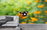 3D Yellow Floral Green Leaf Butterfly Wall Mural Wallpaper LQH 27- Jess Art Decoration