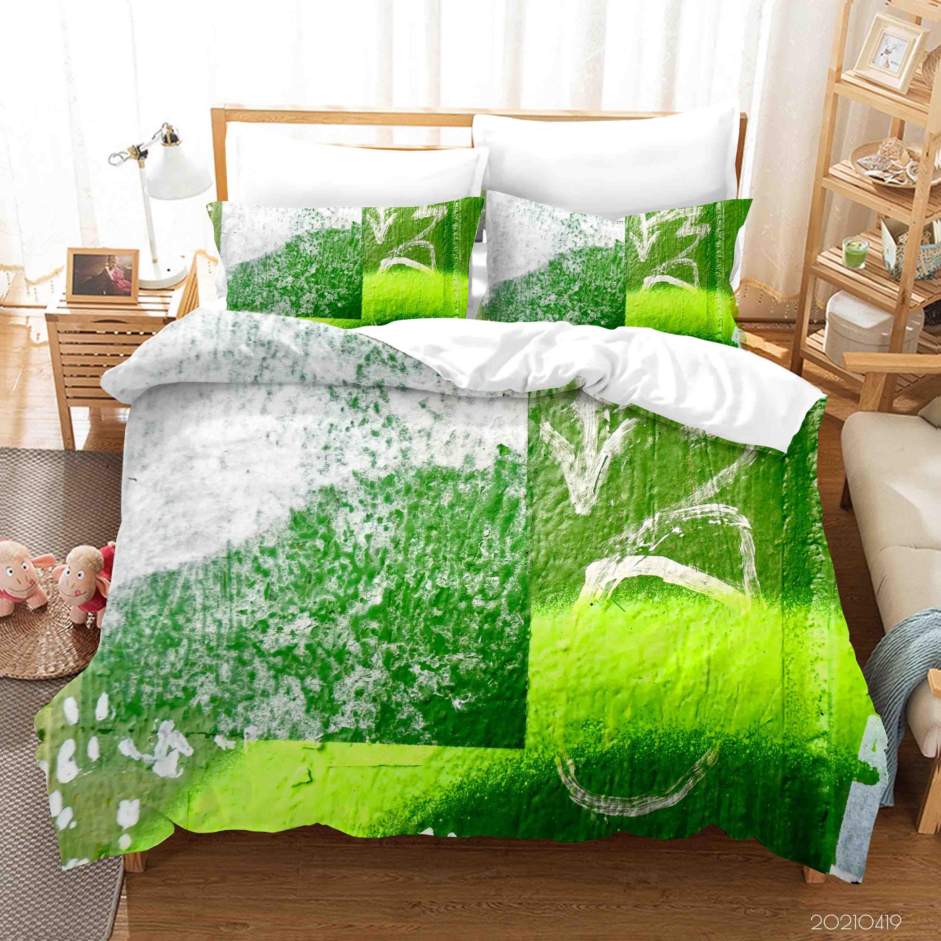 3D Abstract Green Graffiti Quilt Cover Set Bedding Set Duvet Cover Pillowcases 117- Jess Art Decoration
