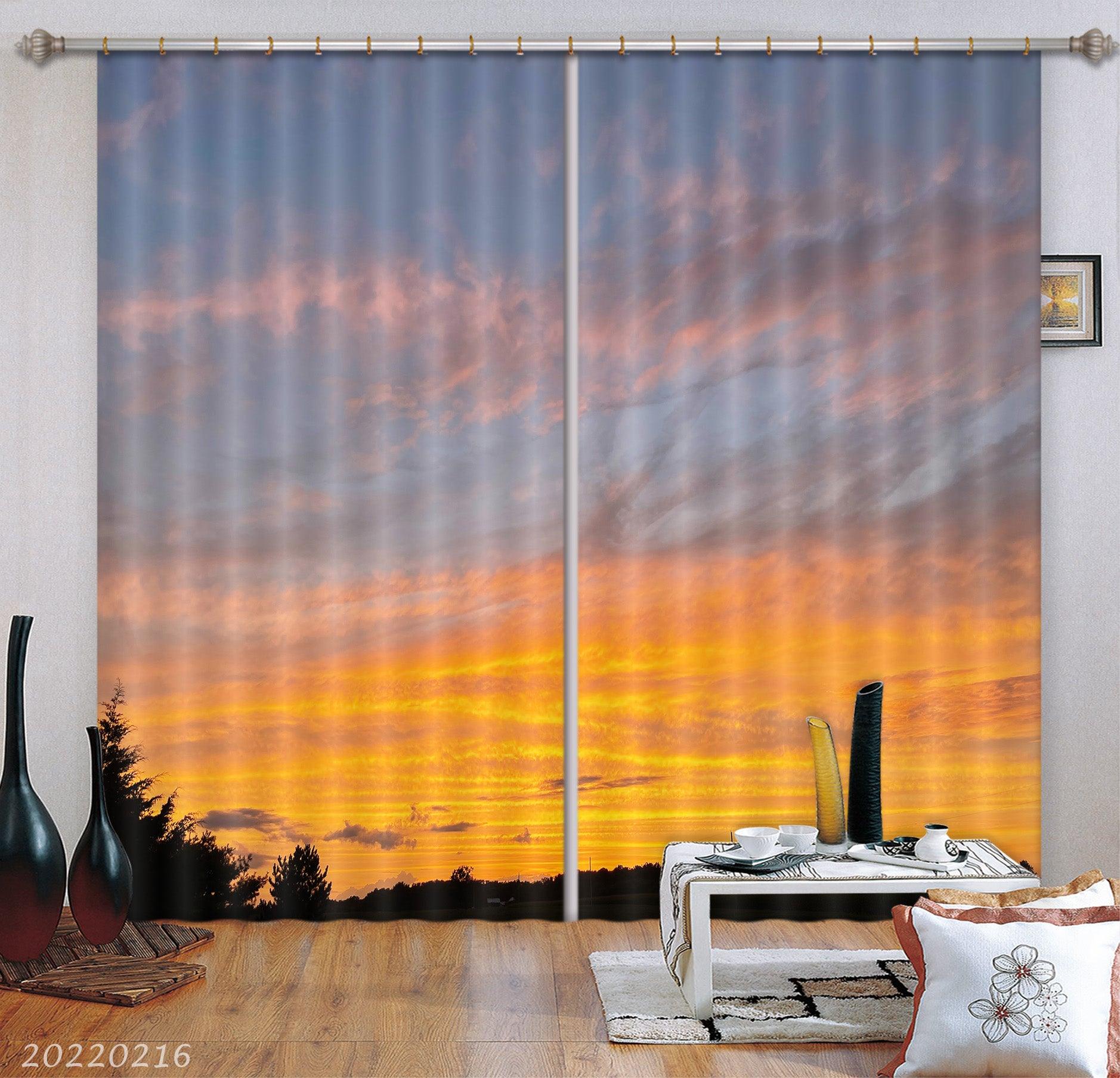 3D Woods Golden Sky Scenery Curtains and Drapes GD 1991- Jess Art Decoration