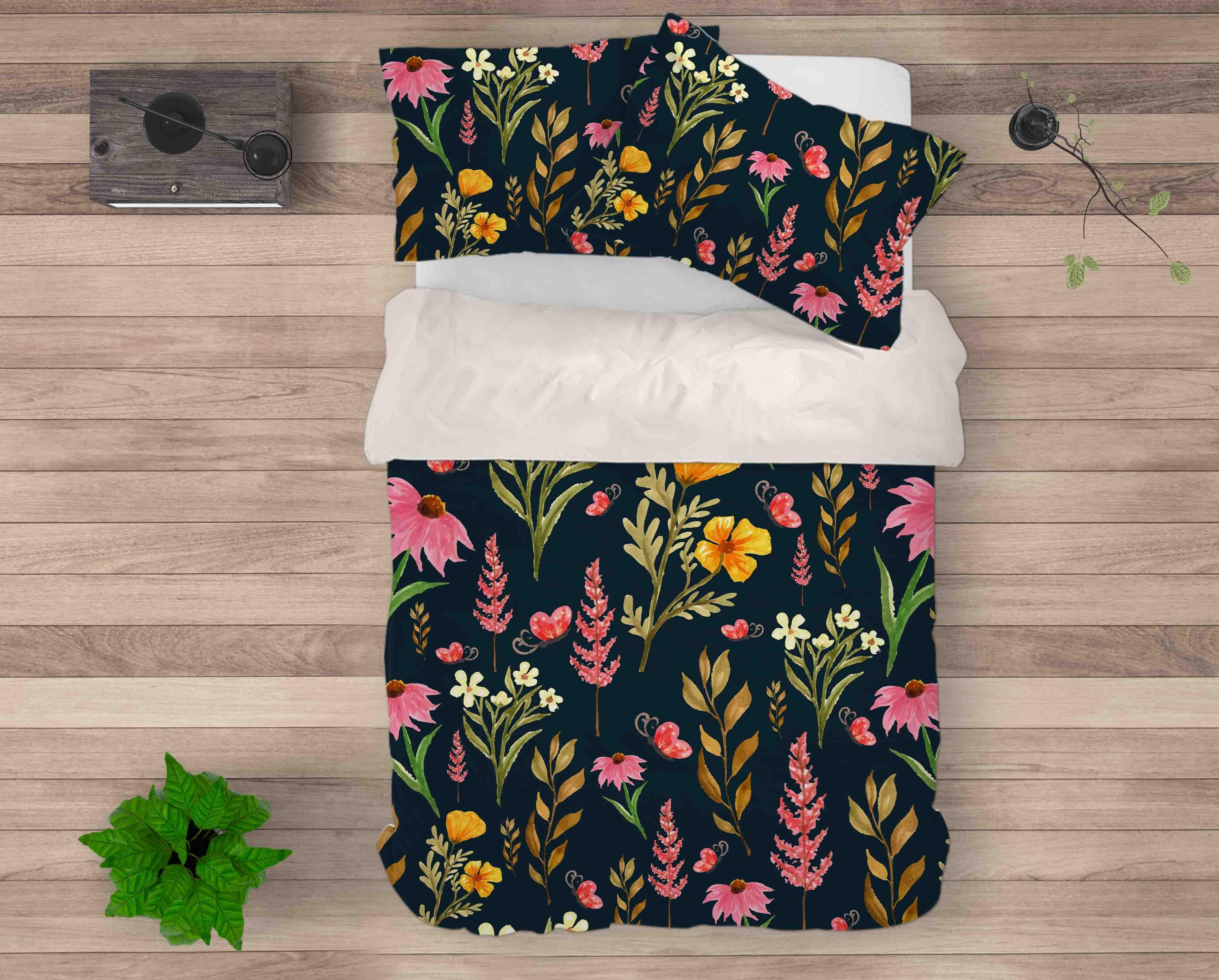 3D Hand Drawn Colorful Floral Plant Quilt Cover Set Bedding Set Duvet Cover Pillowcases LXL- Jess Art Decoration