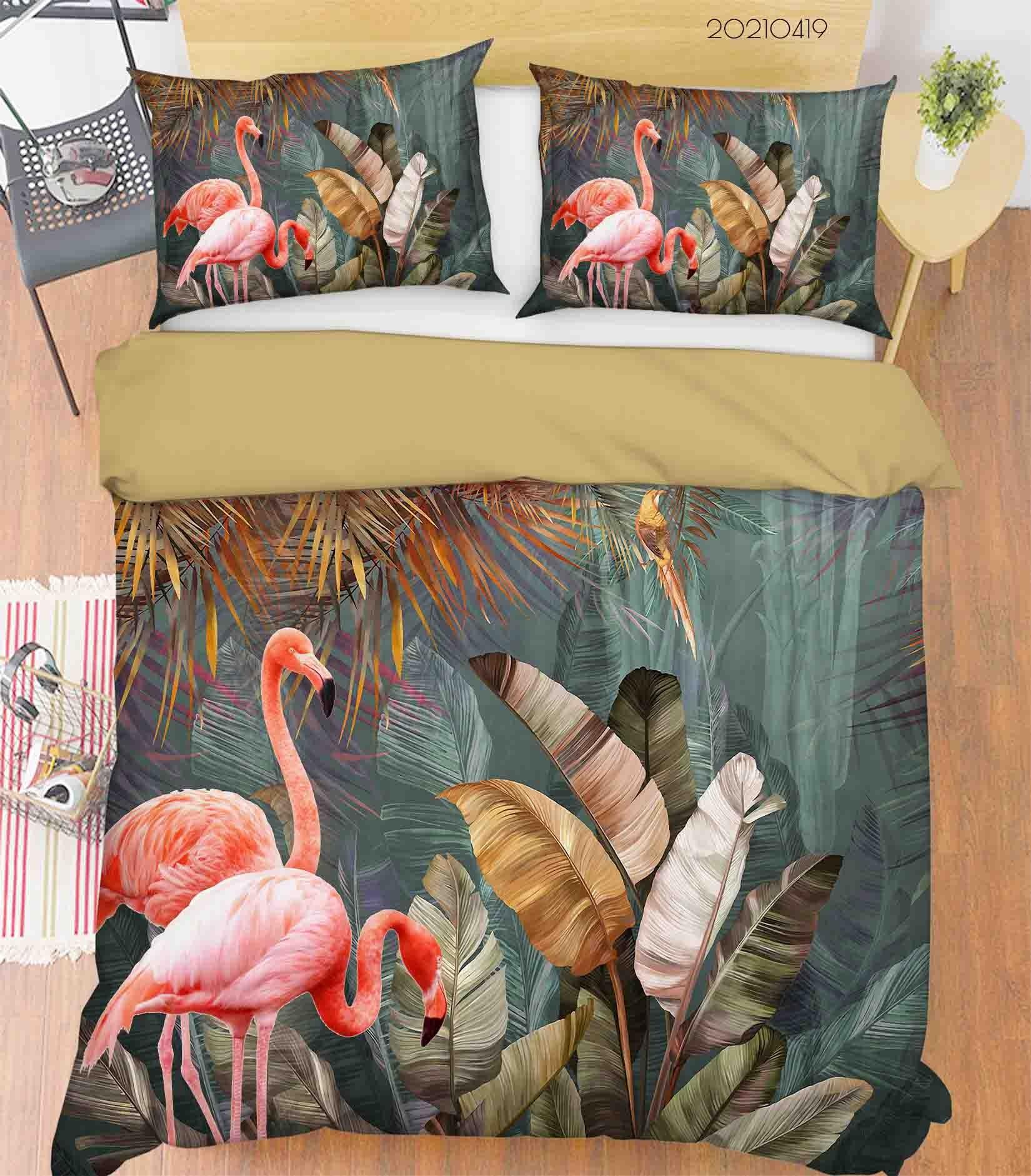3D Tropical Leaf Flamingo Quilt Cover Set Bedding Set Duvet Cover Pillowcases 103- Jess Art Decoration