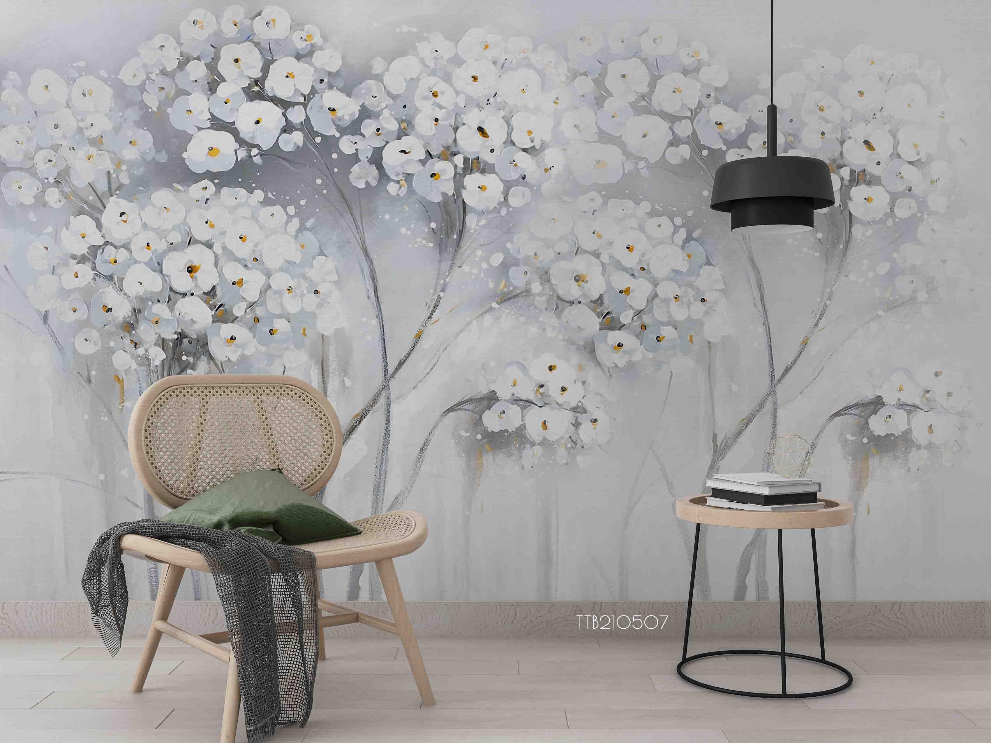 3D Hand Drawn White Floral Wall Mural Wallpaper LQH 60- Jess Art Decoration