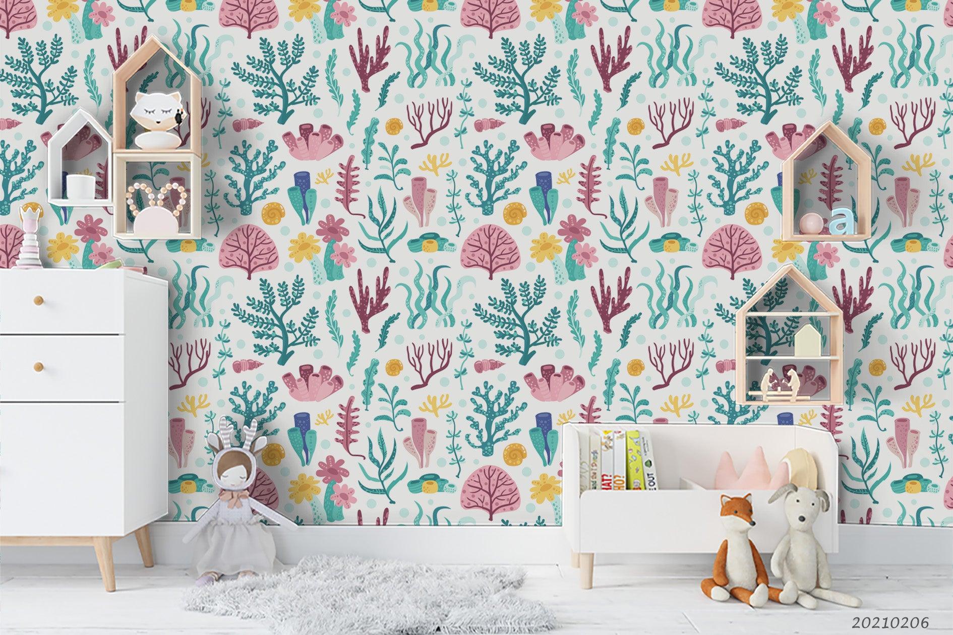 3D Hand Drawn Green Coral Wall Mural Wallpaper LQH 331- Jess Art Decoration