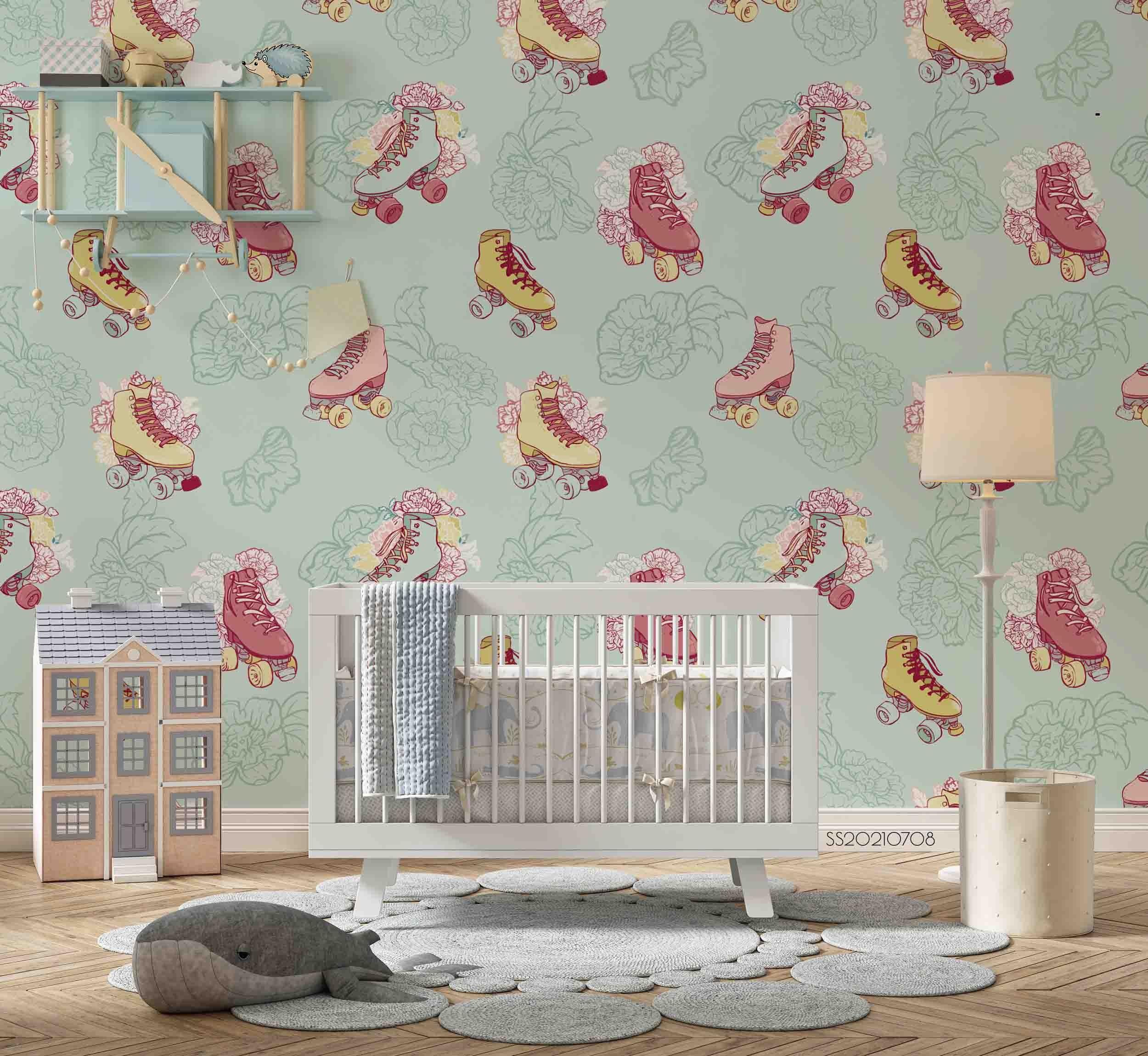 3D Hand Drawn Roller Skates Wall Mural Wallpaper LQH 62- Jess Art Decoration