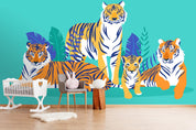 3D tiger leaves wall mural wallpaper 89- Jess Art Decoration