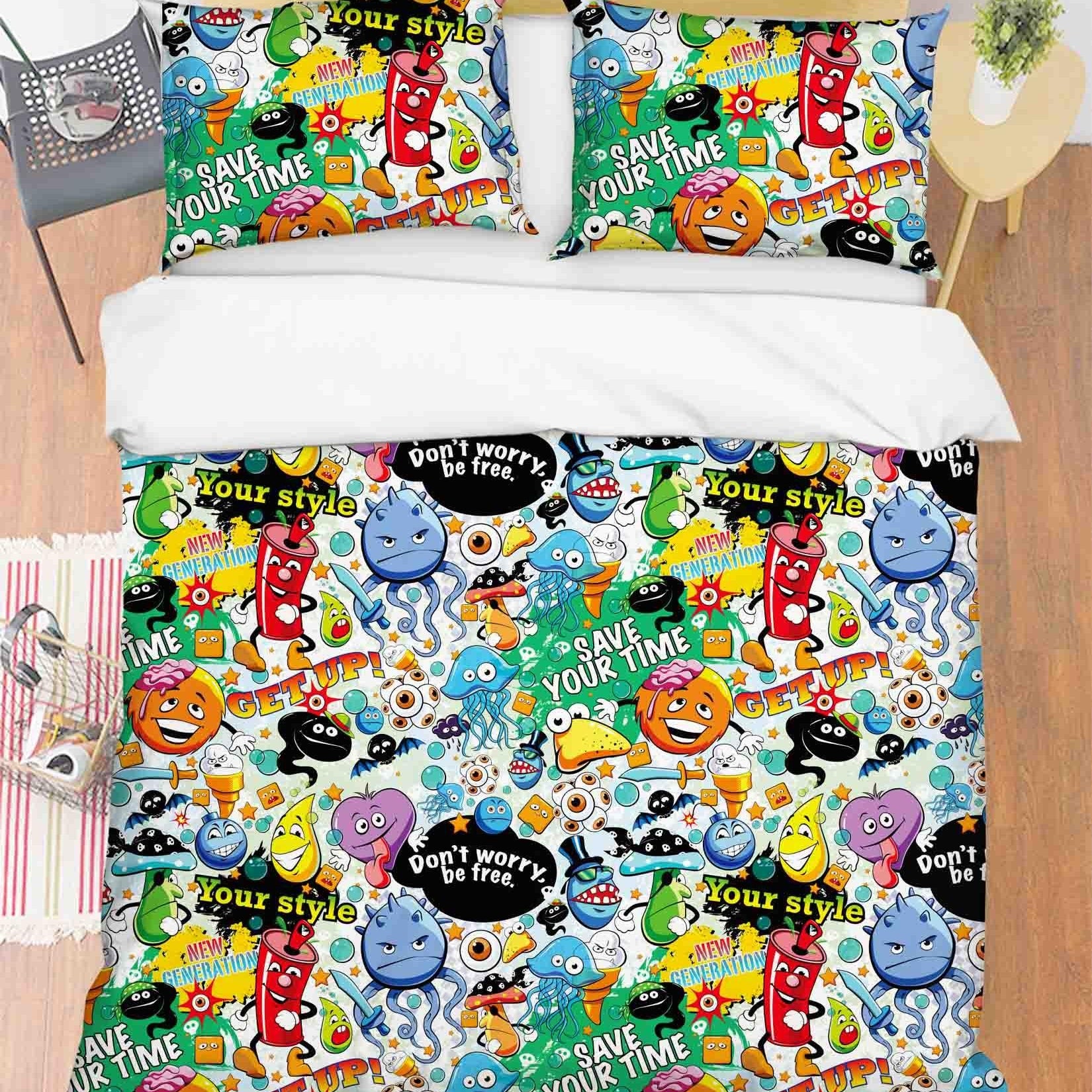 3D Abstract Color Monster Graffiti Quilt Cover Set Bedding Set Duvet Cover Pillowcases 80- Jess Art Decoration