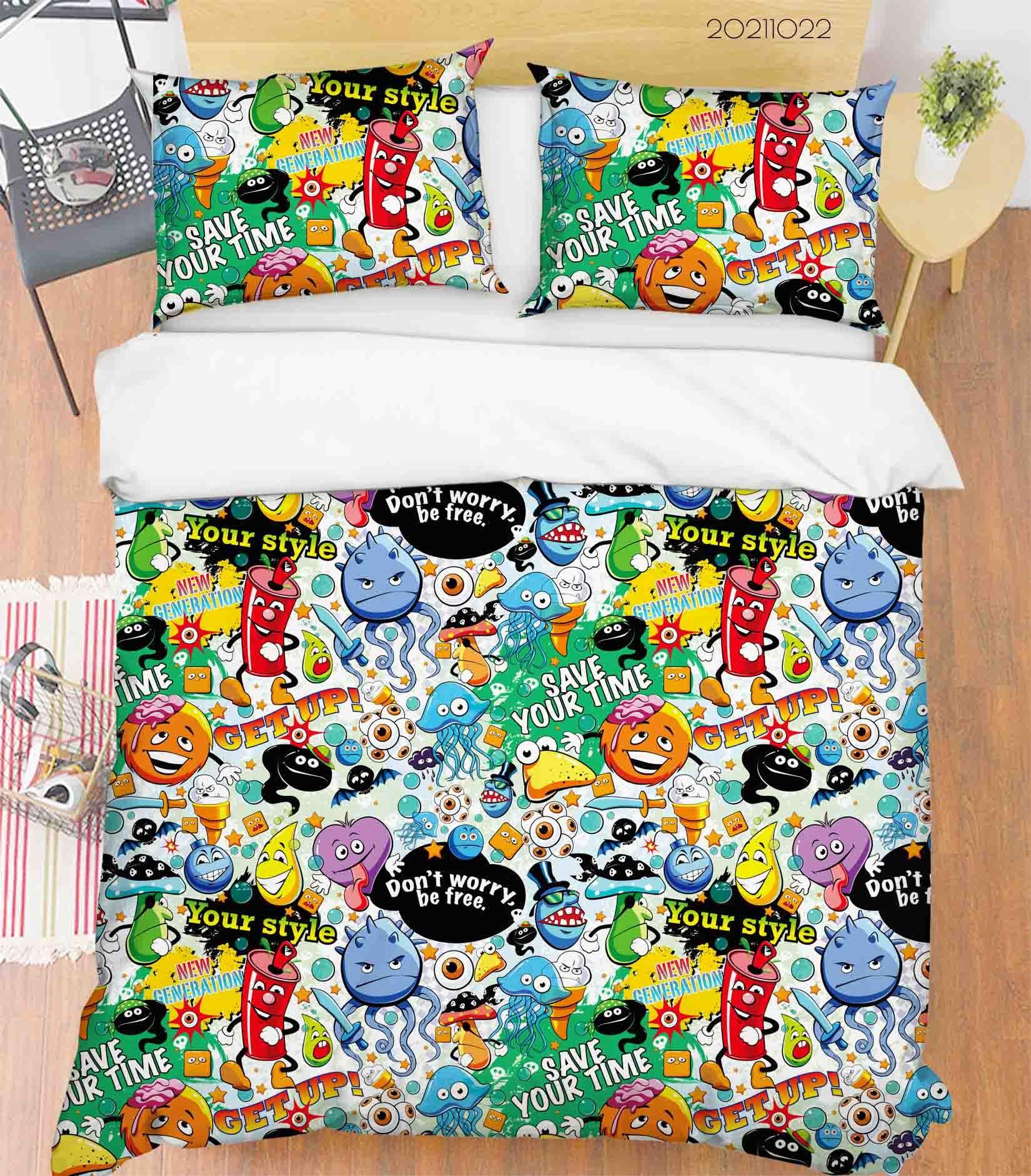 3D Abstract Color Monster Graffiti Quilt Cover Set Bedding Set Duvet Cover Pillowcases 80- Jess Art Decoration