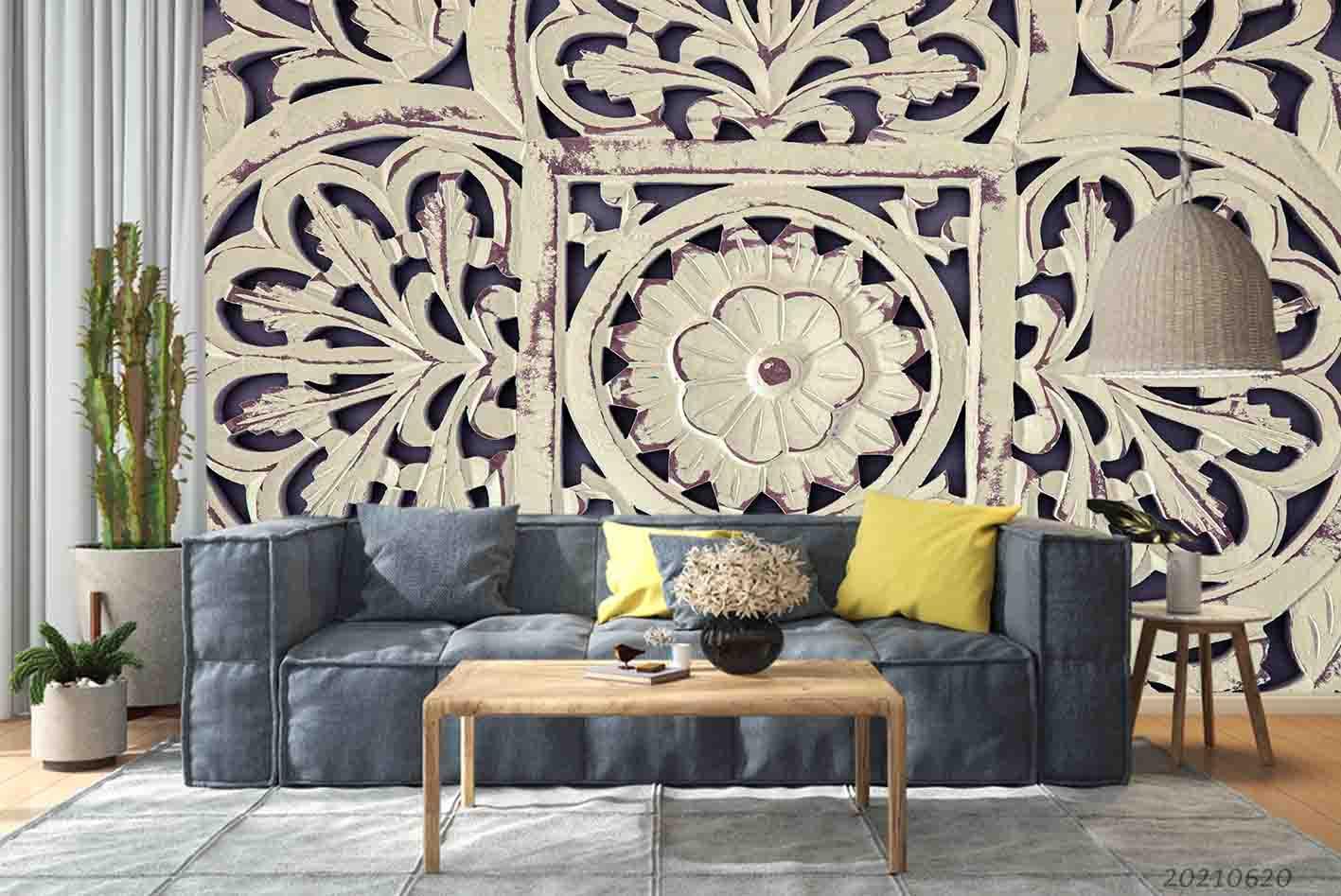 3D Plaster Carving Floral Wall Mural Wallpaper LQH 27- Jess Art Decoration