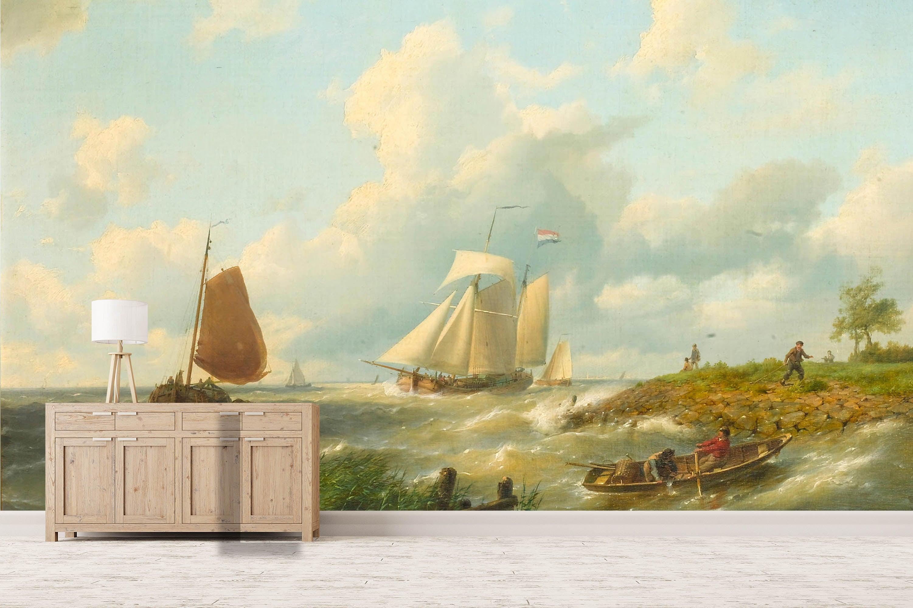 3D sky sailboat river trees painting wall mural wallpaper 45- Jess Art Decoration