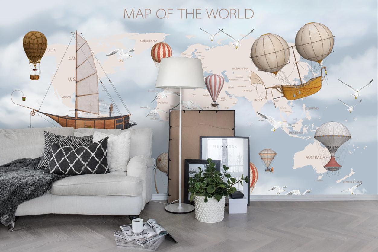 3D hot air balloon map wall mural wallpaper 02- Jess Art Decoration