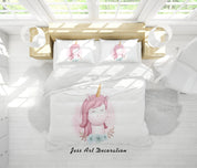 3D White Unicorn Floral Quilt Cover Set Bedding Set Duvet Cover Pillowcases SF31- Jess Art Decoration