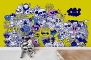 3D Yellow Cartoon Graffiti Wall Mural Wallpaper SF60- Jess Art Decoration