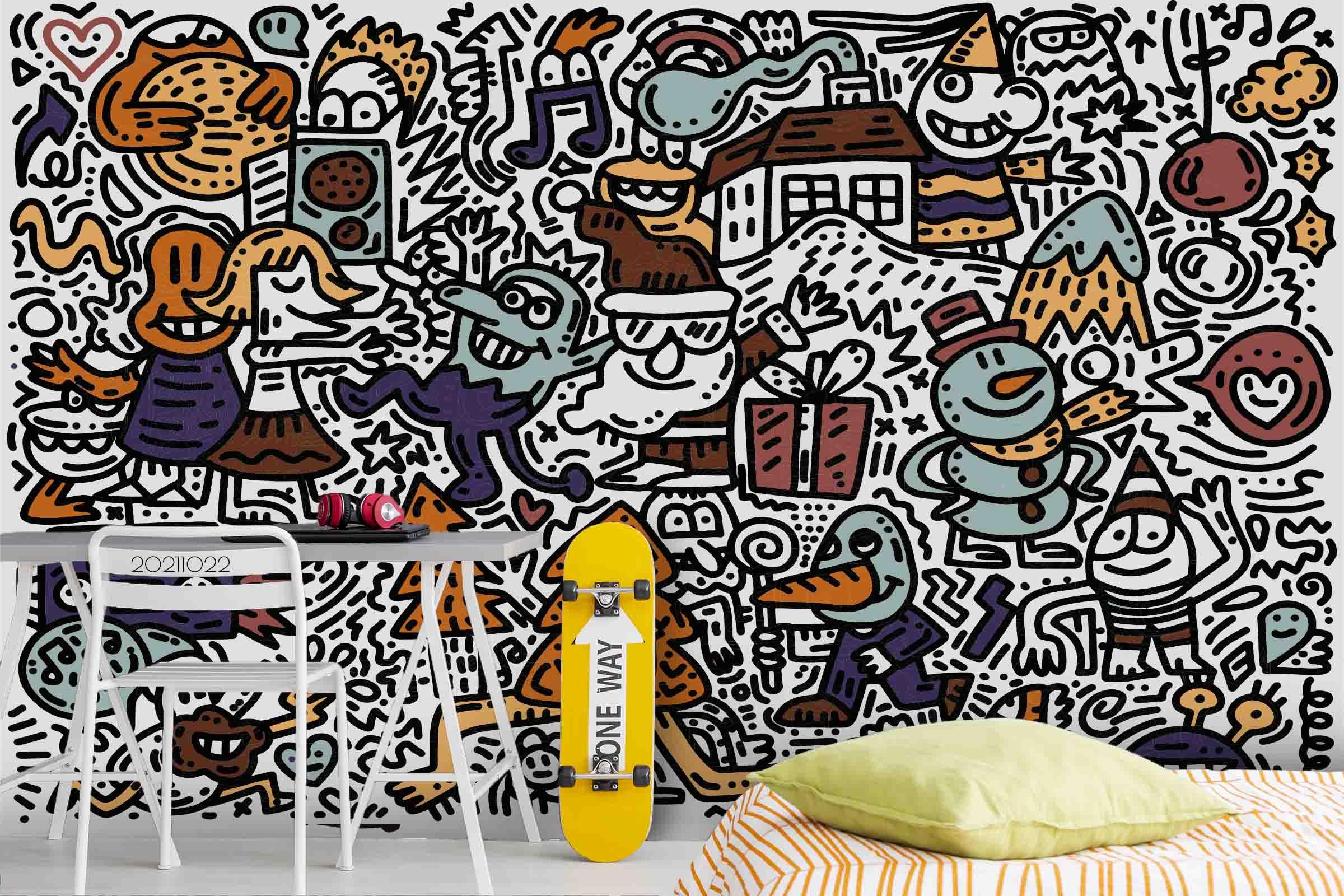 3D Cartoon Monsters Graffiti Wall Mural Wallpaper LQH 193- Jess Art Decoration