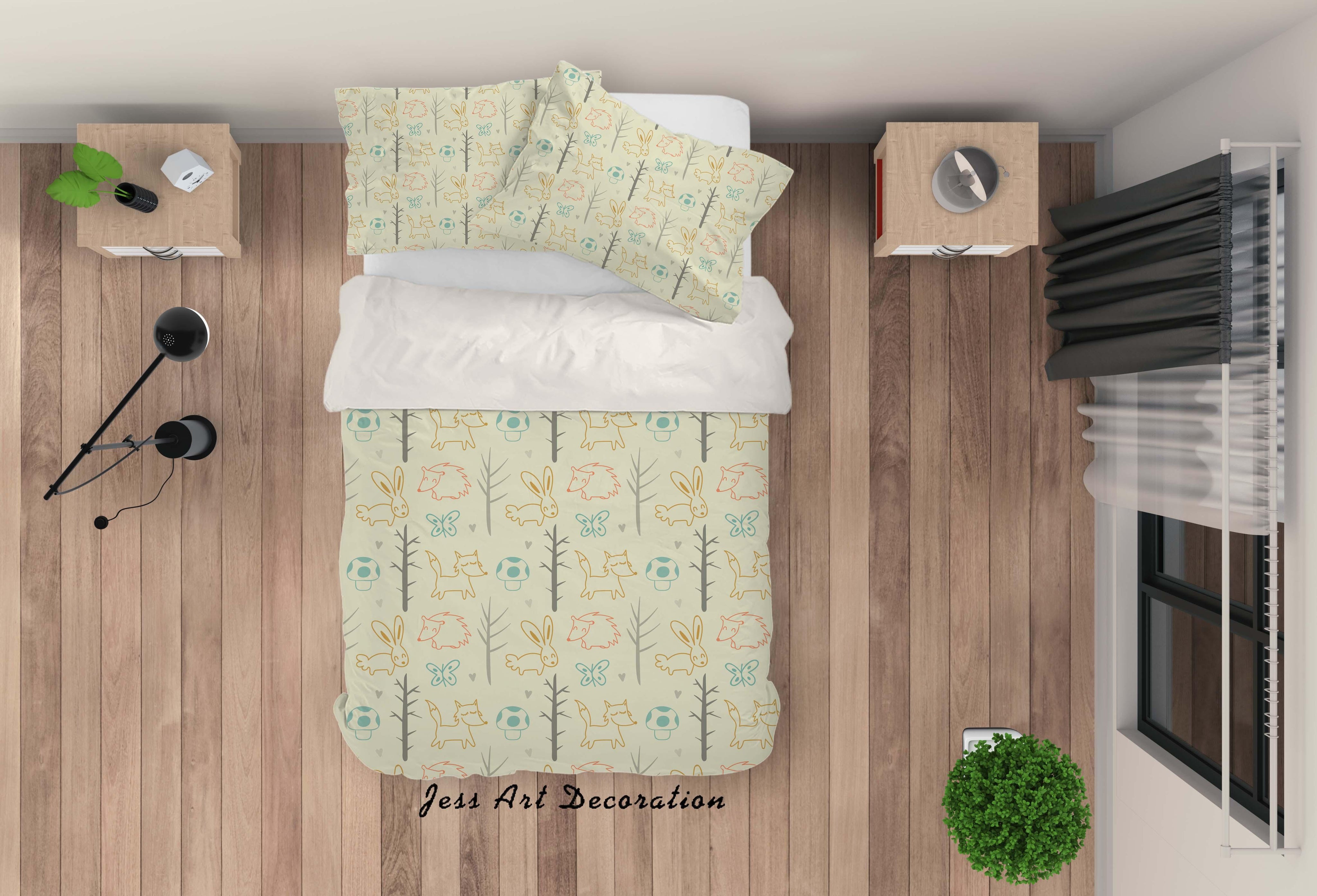 3D Cartoon Forest Animals Quilt Cover Set Bedding Set Pillowcases 65- Jess Art Decoration