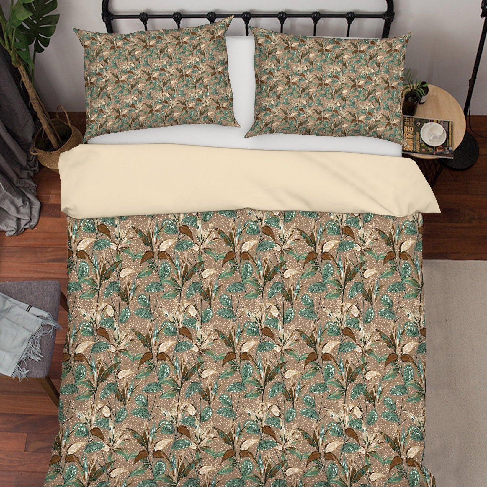 3D Vintage Leaves Floral Pattern Quilt Cover Set Bedding Set Duvet Cover Pillowcases WJ 6887- Jess Art Decoration