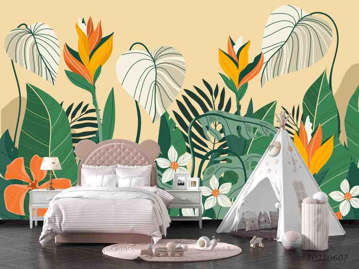 3D Hand-painted Plant Floral Orange Wall Mural Wallpaper SWW1104- Jess Art Decoration