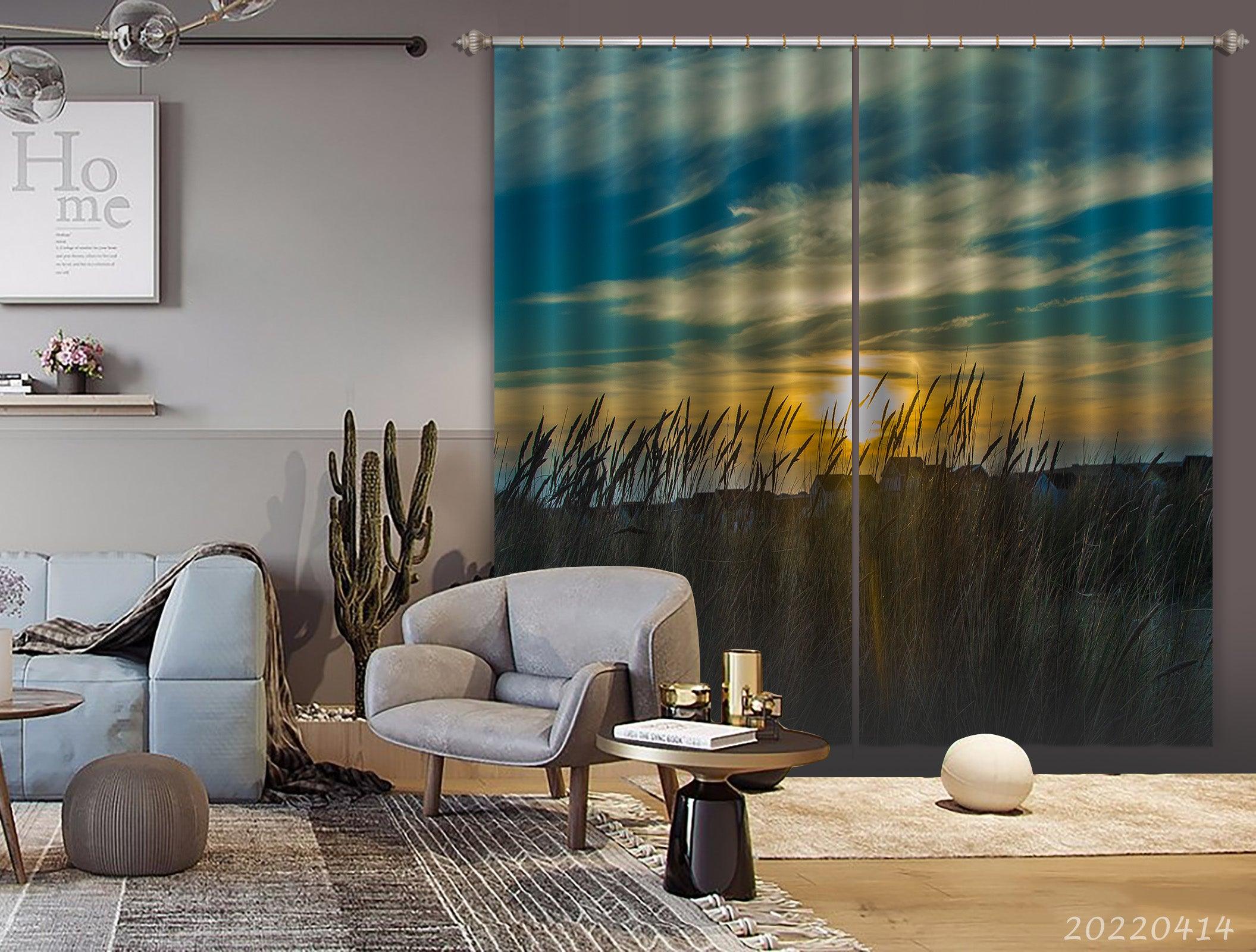 3D Landscape Nature Grass Wilderness Sunset Curtains and Drapes GD 4124- Jess Art Decoration