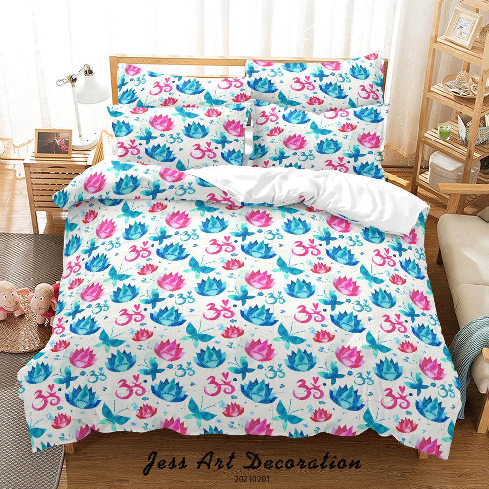 3D Watercolor Lotus Butterfly Quilt Cover Set Bedding Set Duvet Cover Pillowcases 103- Jess Art Decoration