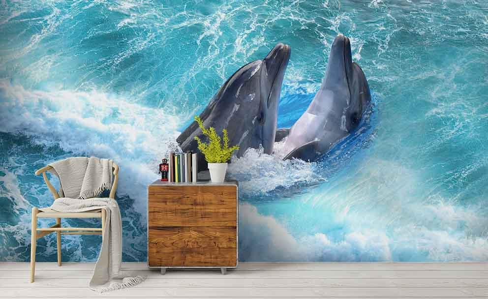 3D Blue Sea Dolphin Wall Mural Wallpaper 131- Jess Art Decoration